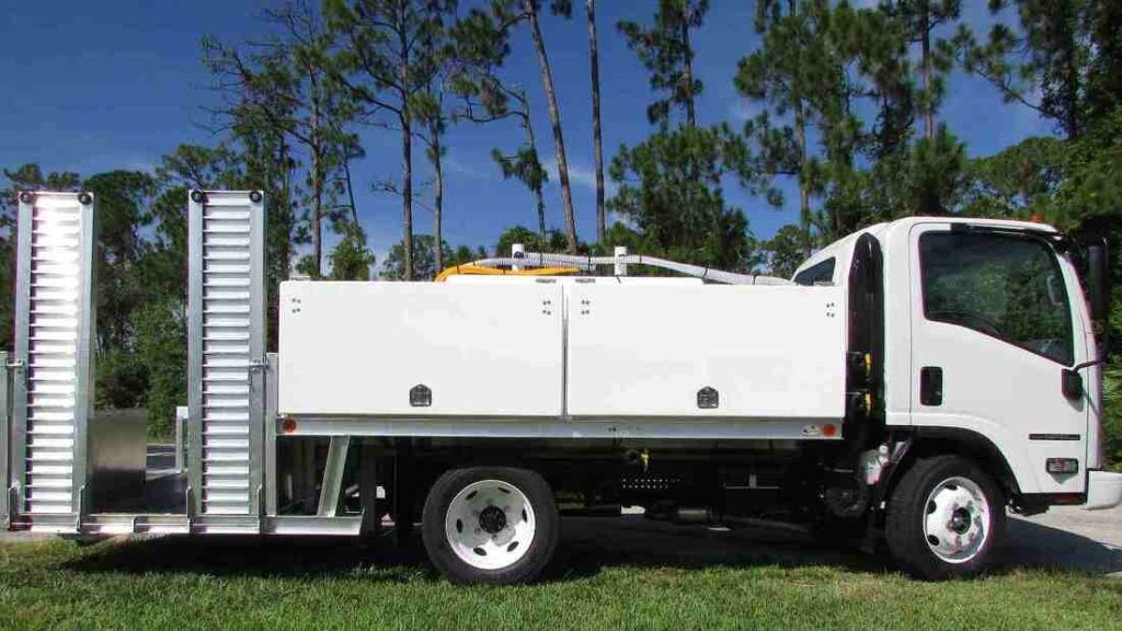 Turf Maximizer-white-side view-compartments closed-ramp up